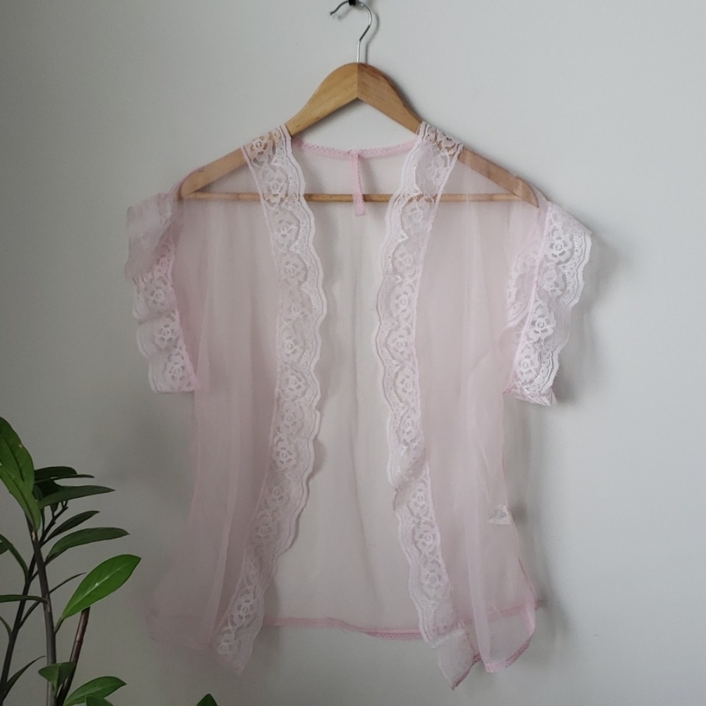 Vintage Lace and Nylon Flutter Sleeve Vest